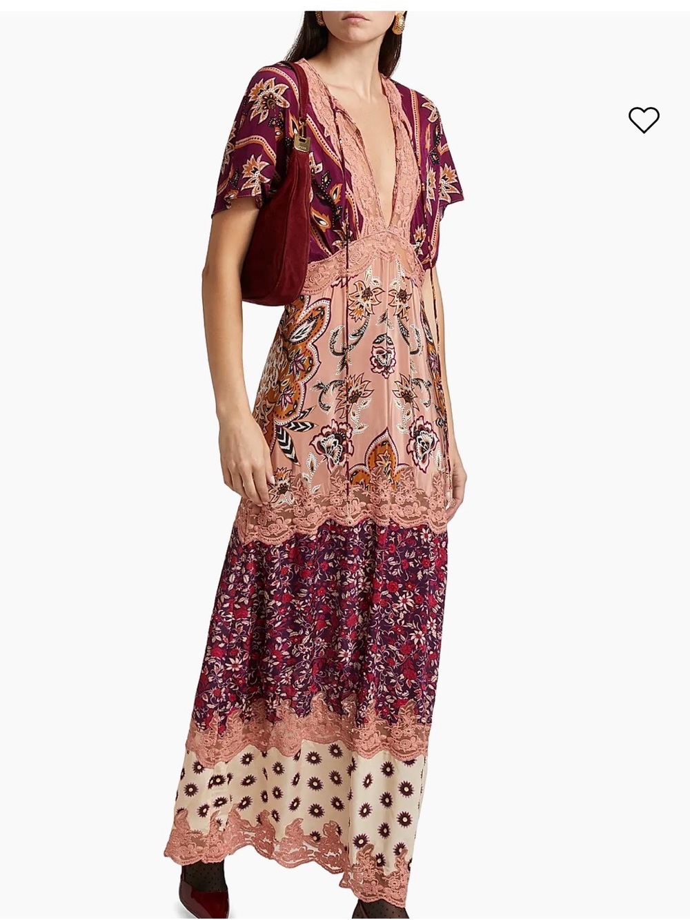 FARM Rio Mixed Paisley Tiered Lace-Trim Maxi Dress in Pink and Purple - Picture 4 of 7